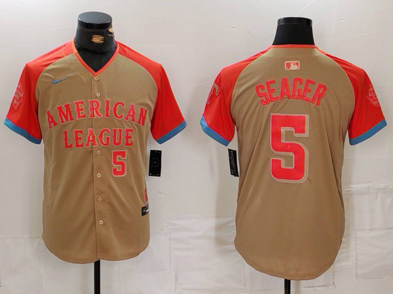 Men Texas Rangers 5 Seager Orange All star 2024 Nike MLB Jersey style 5